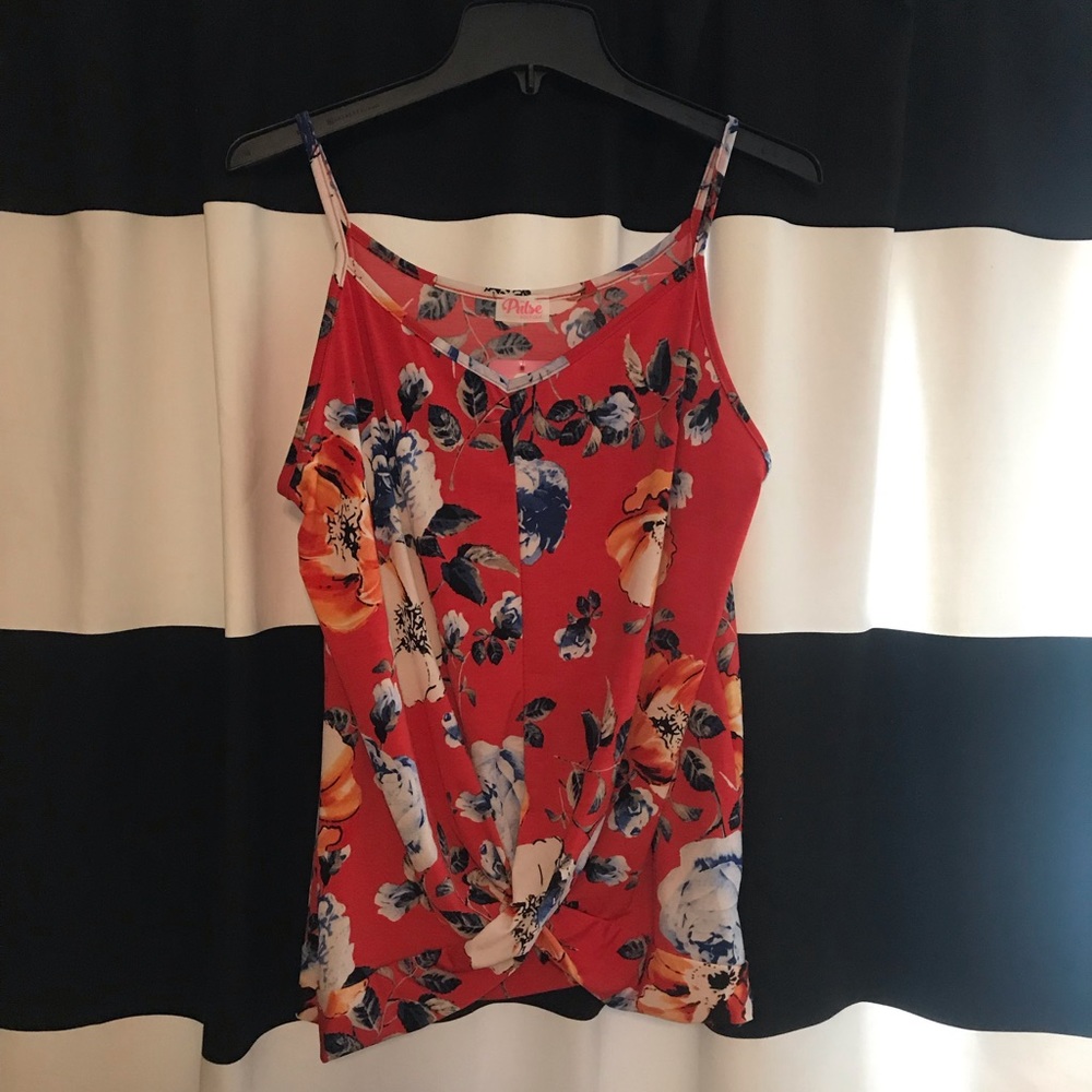 Red floral tank top